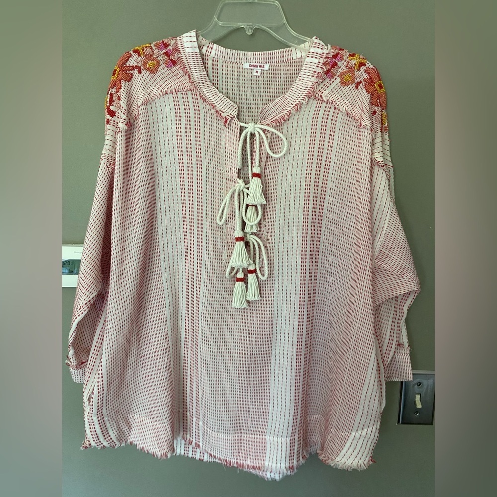 JOHNNY WAS Jacque Embellished Beaded Boho Tunic Top Size Medium - Picture 5 of 14